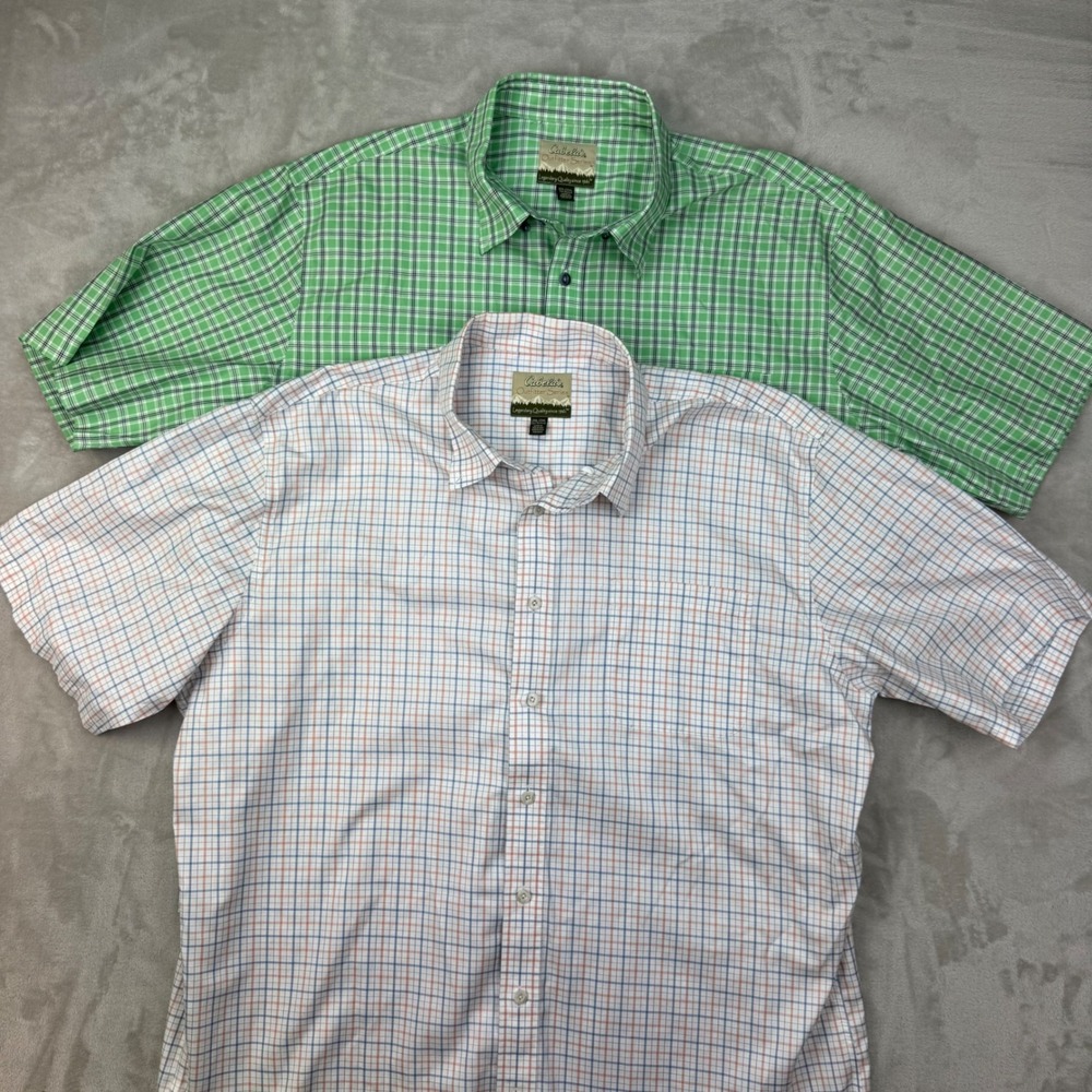 Lot 2 Cabelas Outfitter Series Mens 2XL Tall Short Sleeve Button Plaid Cottonโ